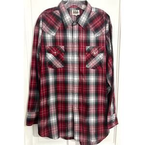 Ely Cattleman Shirt Mens XXL Red Pearl Snap Western Cowboy Plaid Lightweight